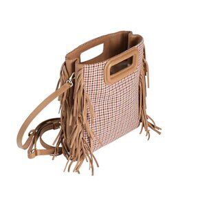 NWT MAJE M Bag Houndstooth Wool, Leather Fringed Crossbody, Shoulder Bag, Clutch